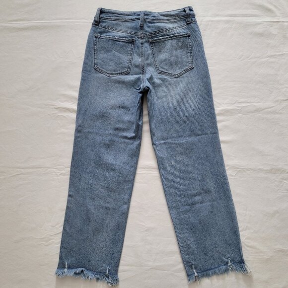 SO High Rise Baggy Straight Jeans Distressed Ripped Raw Hem Medium Wash Denim 5 - Picture 2 of 13